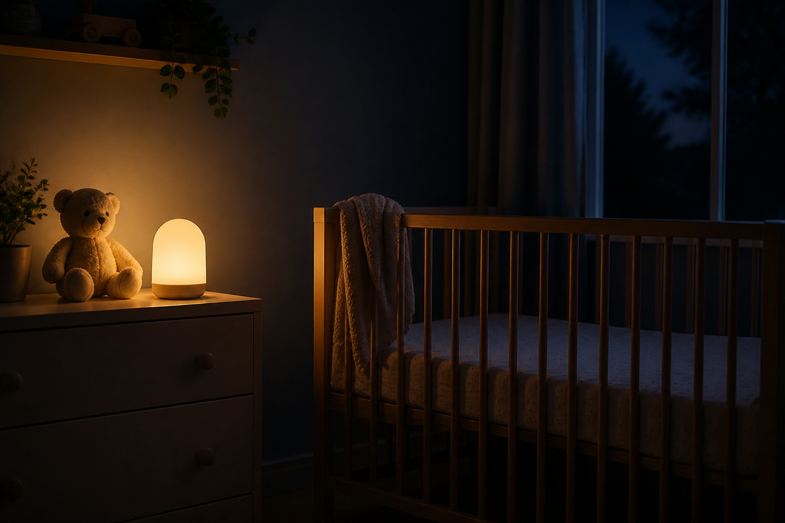 Dim nursery with soft night light for safe infant sleep