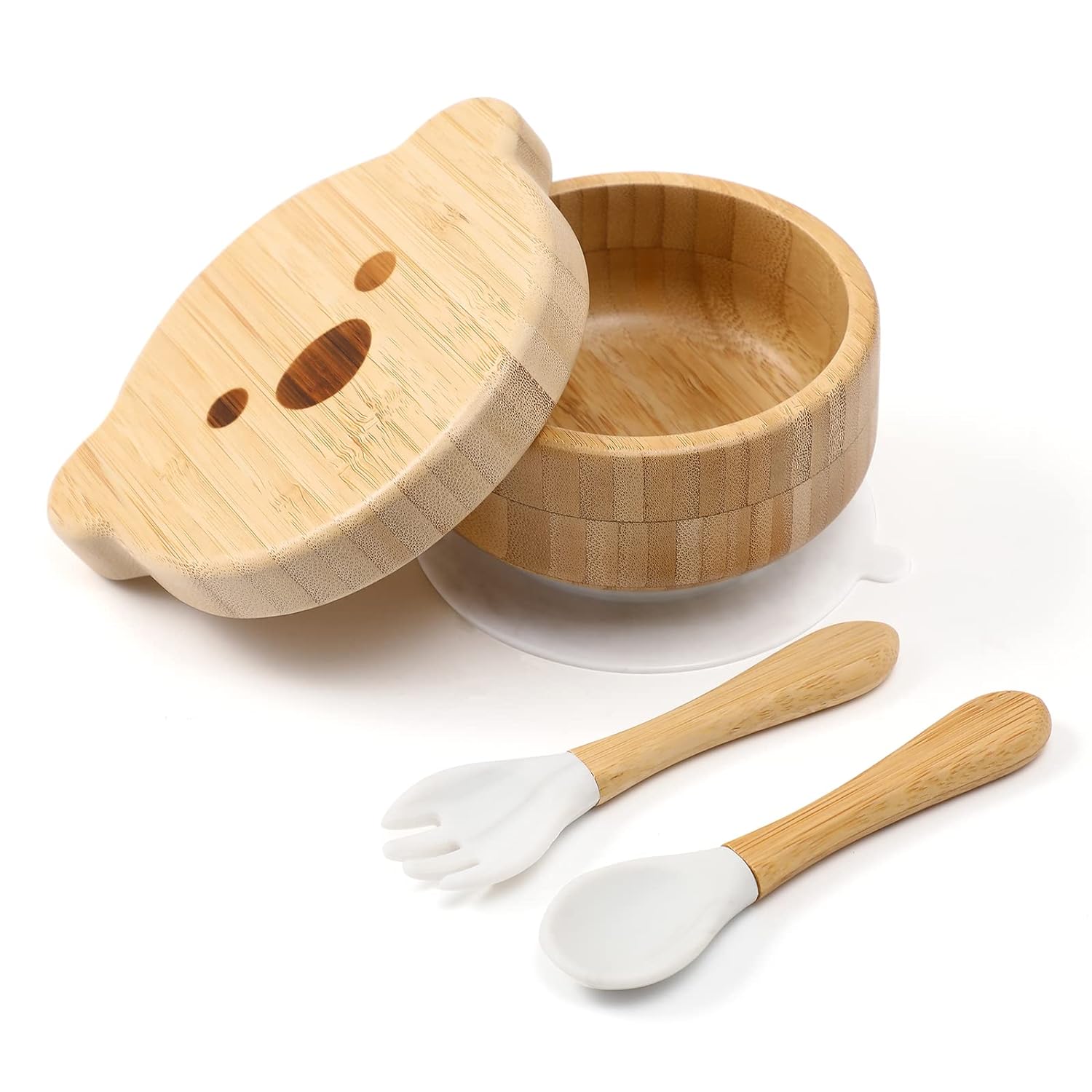 Boopkin Bear Bamboo Bowl with Spoon and Silicone Base