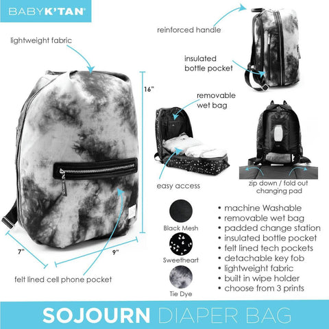 Baby K'Tan Sojourn Backpack Diaper Bag - Tie Dye Black